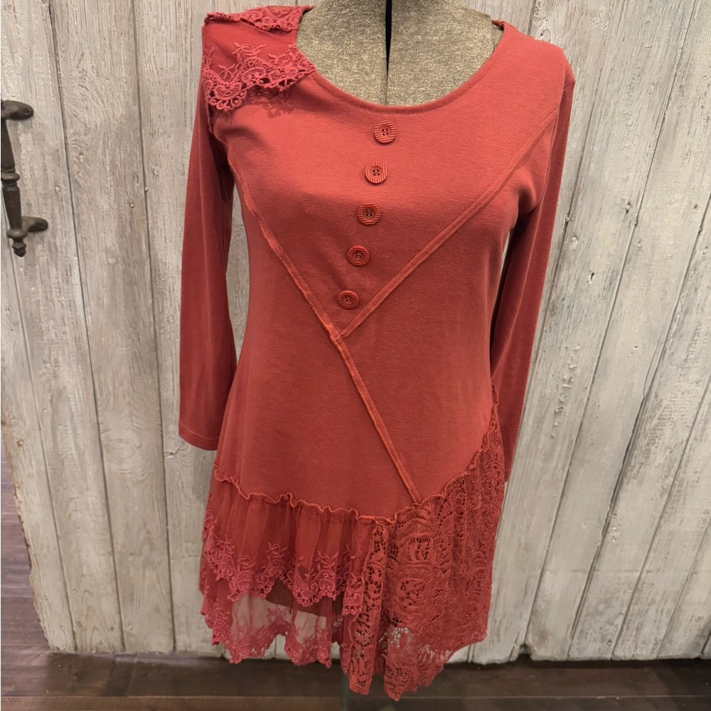 Pretty Angel Asymmetrical Coral Dress with Lace Detail